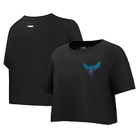 Women's Pro Standard Black Charlotte Hornets Jewels Boxy Cropped T-Shirt