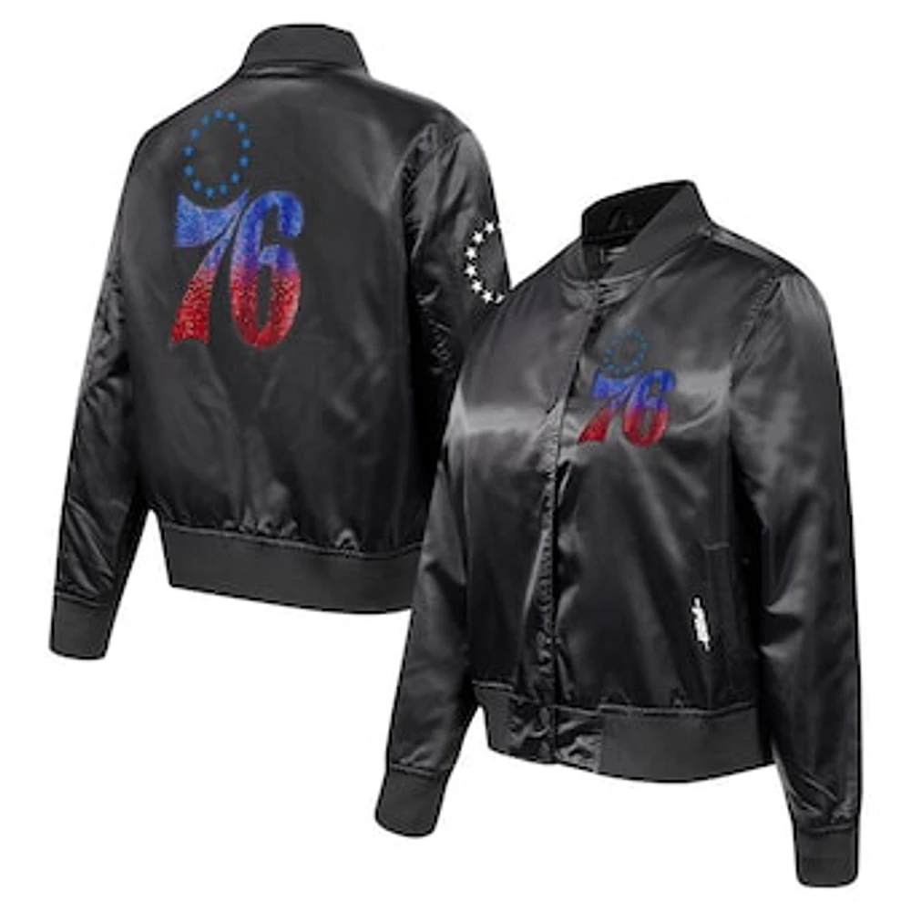 Women's Pro Standard Black Philadelphia 76ers Jeweled Satin Full-Snap Jacket