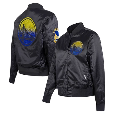 Women's Pro Standard Black Golden State Warriors Jeweled Satin Full-Snap Jacket