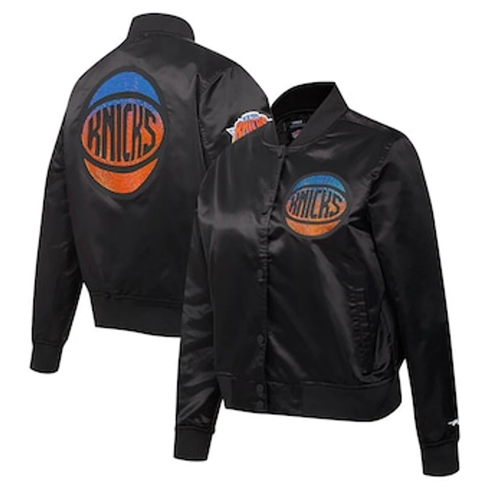 Women's Pro Standard Black New York Knicks Jeweled Satin Full-Snap Jacket