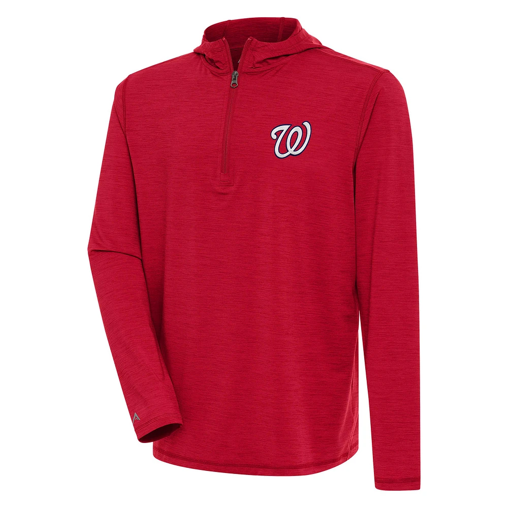 Men's Antigua Heather Red Washington Nationals Tidy Quarter-Zip Hoodie