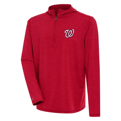 Men's Antigua  Heather Red Washington Nationals Tidy Quarter-Zip Hoodie