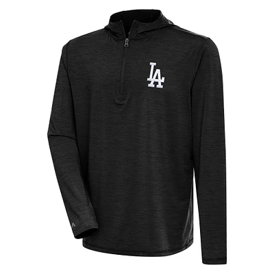 Men's Antigua  Heather Black Los Angeles Dodgers Tidy Quarter-Zip Hoodie
