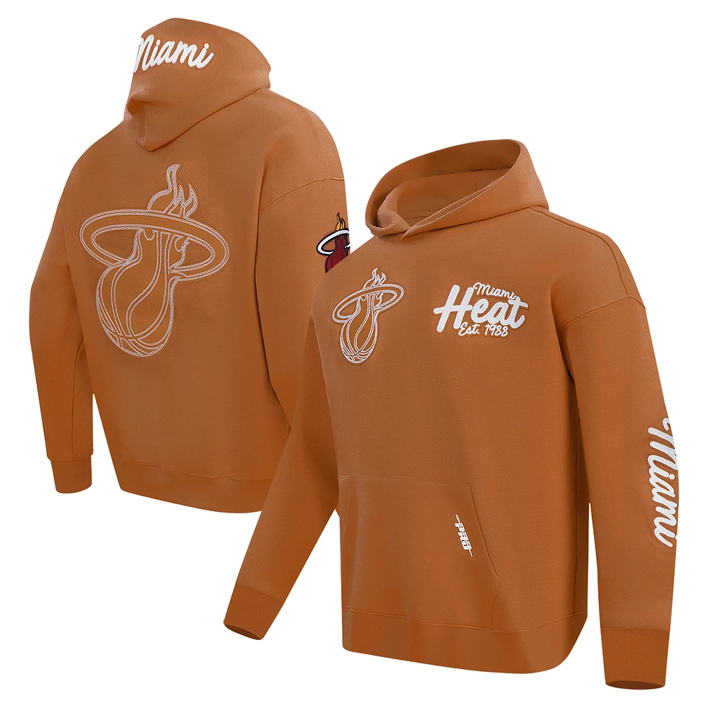 Men's Pro Standard Brown Miami Heat Paint the City Drop Shoulder Pullover Hoodie