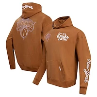 Men's Pro Standard Brown New York Knicks Paint the City Drop Shoulder Pullover Hoodie