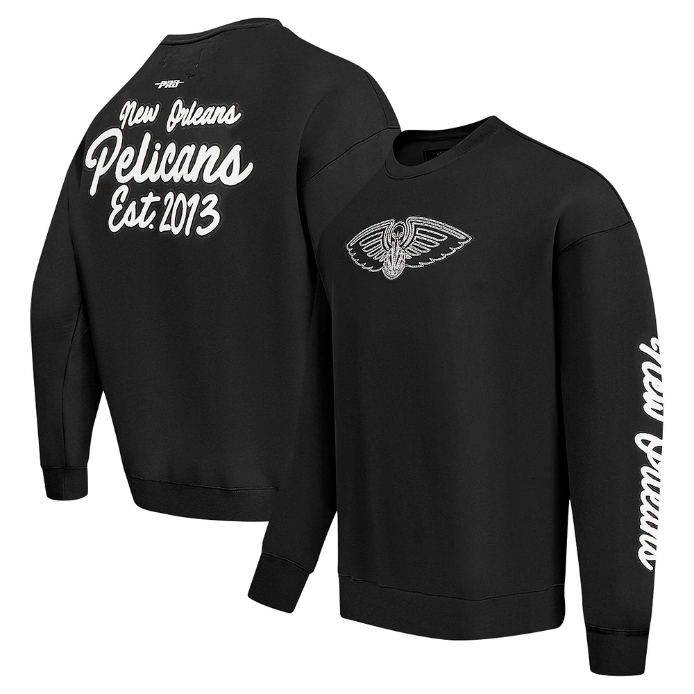 Men's Pro Standard Black New Orleans Pelicans Paint the City Drop Shoulder Sweatshirt