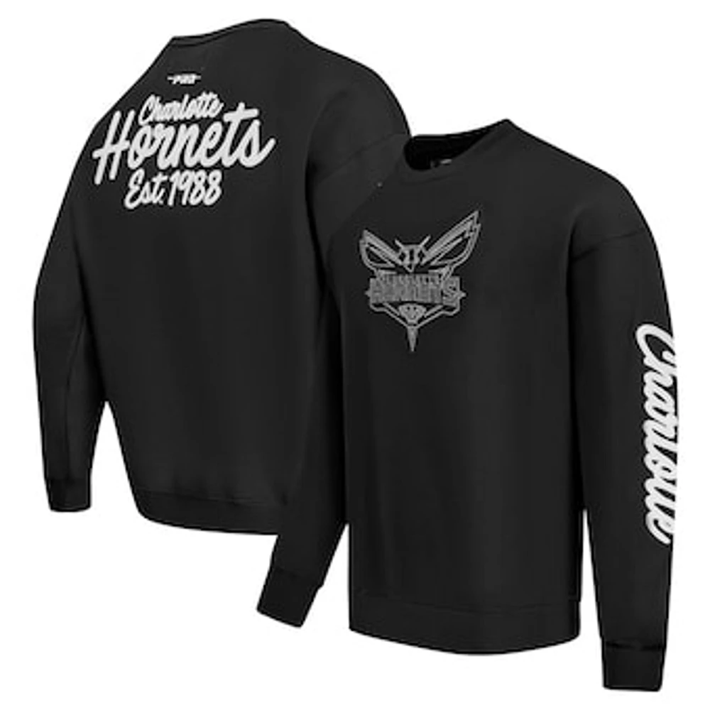 Men's Pro Standard Black Charlotte Hornets Paint the City Drop Shoulder Sweatshirt