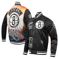 Men's Pro Standard Black Brooklyn Nets Sublimated Satin Full-Snap Jacket