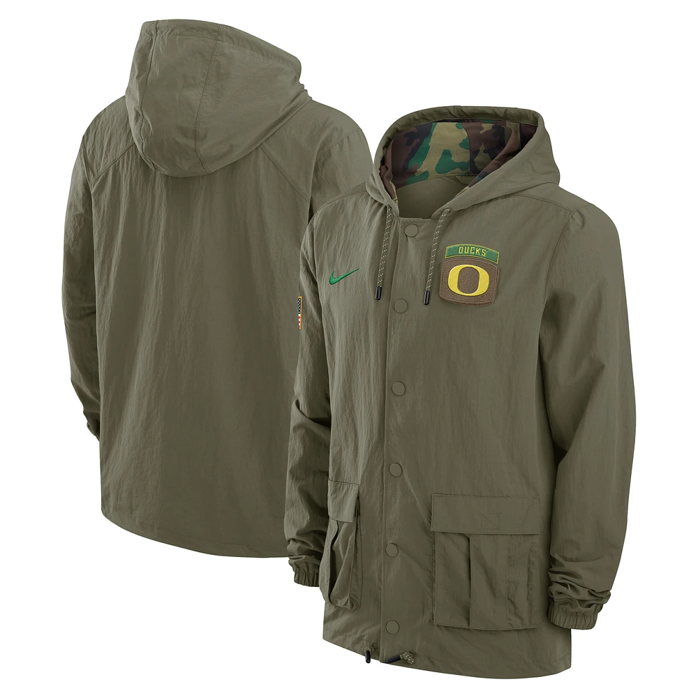 Men's Nike Olive Oregon Ducks 2024 Military Appreciation Full-Snap Hoodie Jacket