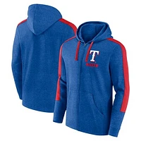 Men's Fanatics Heather Royal Texas Rangers Gains Fleece Full-Zip Hoodie