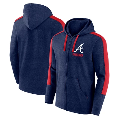 Men's Fanatics Heather Navy Atlanta Braves Gains Fleece Full-Zip Hoodie