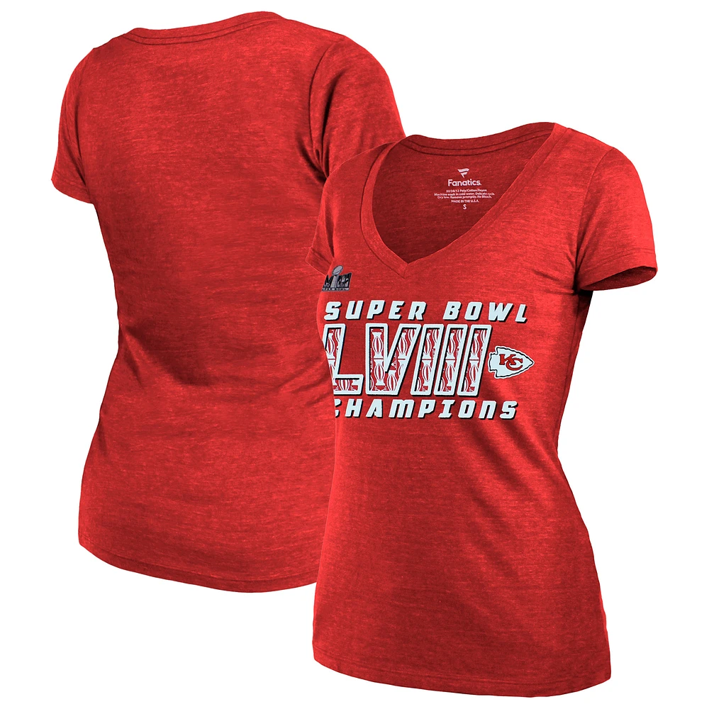 Women's Fanatics  Red Kansas City Chiefs Super Bowl LVIII Champions Modest Tri-Blend V-Neck T-Shirt