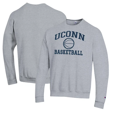 Men's Champion Heather Gray UConn Huskies Basketball Icon Pullover Crewneck Sweatshirt