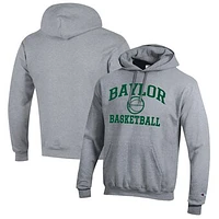 Men's Champion Heather Gray Baylor Bears Basketball Icon Pullover Hoodie