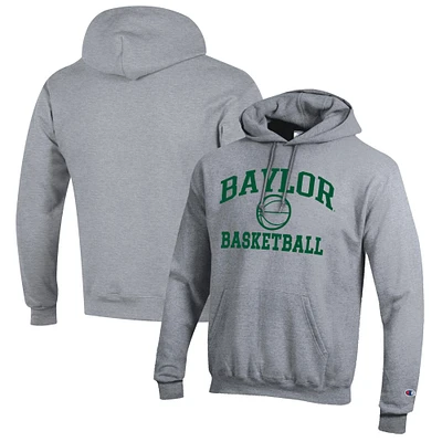 Men's Champion Heather Gray Baylor Bears Basketball Icon Pullover Hoodie
