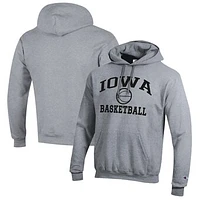 Men's Champion Heather Gray Iowa Hawkeyes Basketball Icon Pullover Hoodie