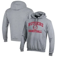 Men's Champion Heather Gray Rutgers Scarlet Knights Basketball Icon Pullover Hoodie