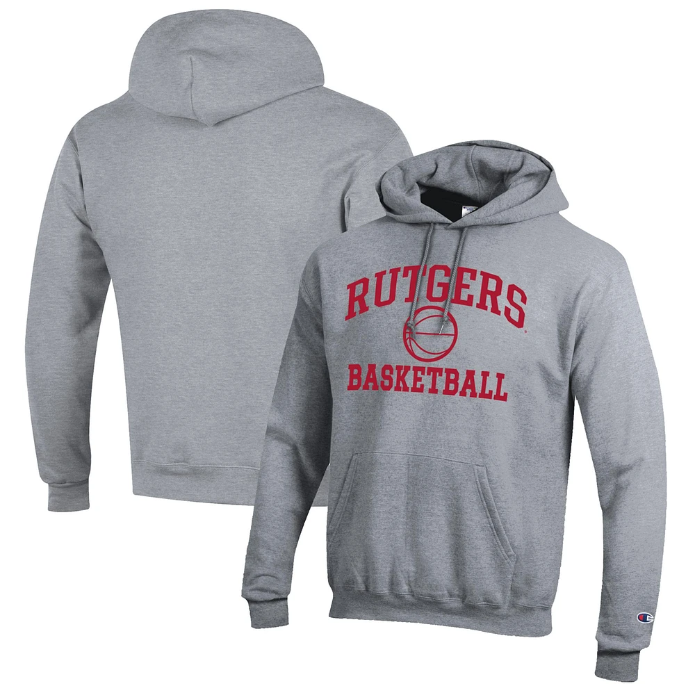 Men's Champion Heather Gray Rutgers Scarlet Knights Basketball Icon Pullover Hoodie