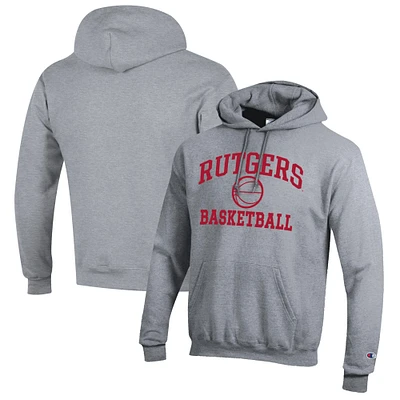 Men's Champion Heather Gray Rutgers Scarlet Knights Basketball Icon Pullover Hoodie