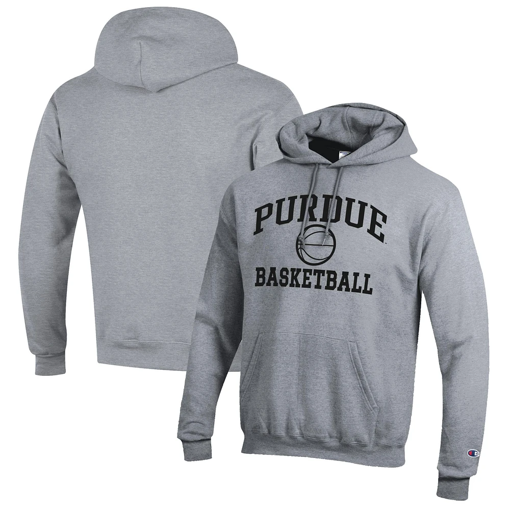 Men's Champion Heather Gray Purdue Boilermakers Basketball Icon Pullover Hoodie