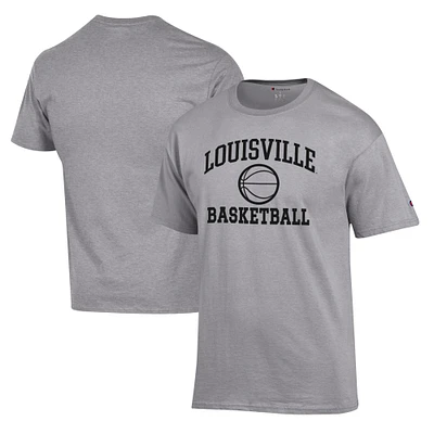 Men's Champion Heather Gray Louisville Cardinals Basketball Icon T-Shirt