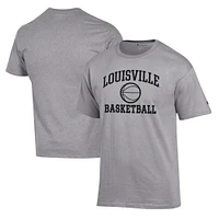 Men's Champion Heather Gray Louisville Cardinals Basketball Icon T-Shirt