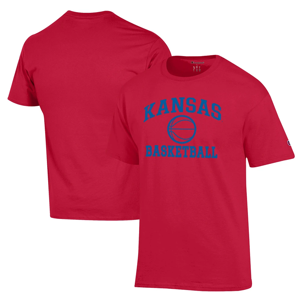 Men's Champion Red Kansas Jayhawks Basketball Icon T-Shirt