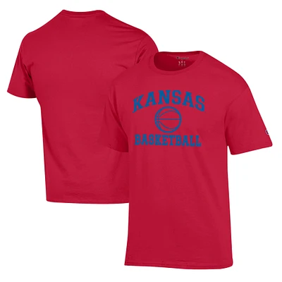 Men's Champion Red Kansas Jayhawks Basketball Icon T-Shirt