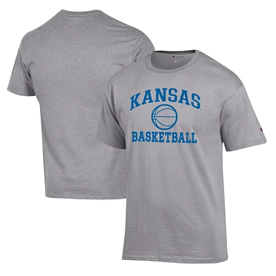 Men's Champion Heather Gray Kansas Jayhawks Basketball Icon T-Shirt