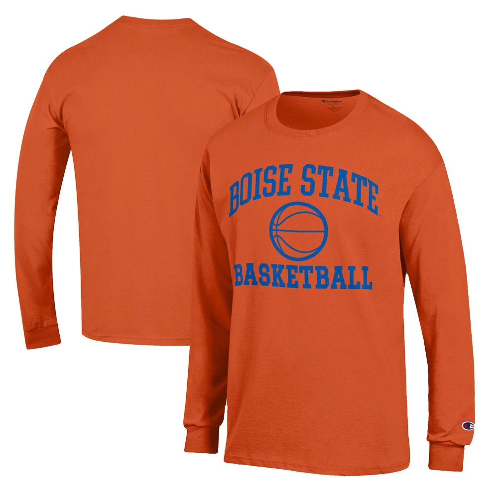 Men's Champion Orange Boise State Broncos Basketball Icon Long Sleeve T-Shirt