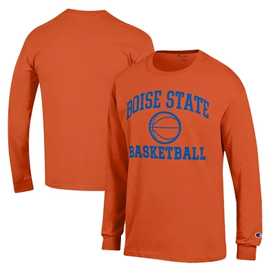 Men's Champion Orange Boise State Broncos Basketball Icon Long Sleeve T-Shirt