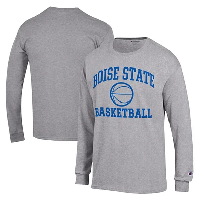 Men's Champion Heather Gray Boise State Broncos Basketball Icon Long Sleeve T-Shirt