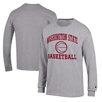 Men's Champion Heather Gray Washington State Cougars Basketball Icon Long Sleeve T-Shirt