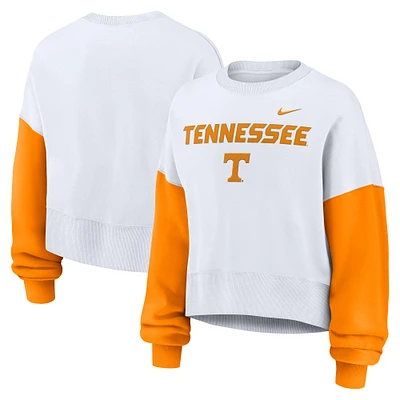 Women's Nike White Tennessee Volunteers Color-Block Oversized Cropped Pullover Sweatshirt