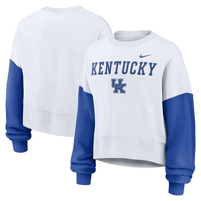 Women's Nike White Kentucky Wildcats Color-Block Oversized Cropped Pullover Sweatshirt