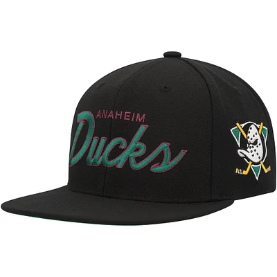 Men's Mitchell & Ness Black Anaheim Ducks Core Team Script 2.0 Snapback Hat