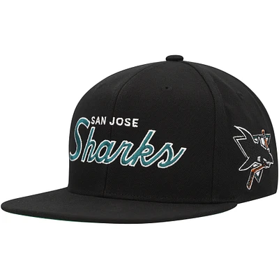 Men's Mitchell & Ness Black San Jose Sharks Core Team Script 2.0 Snapback Hat