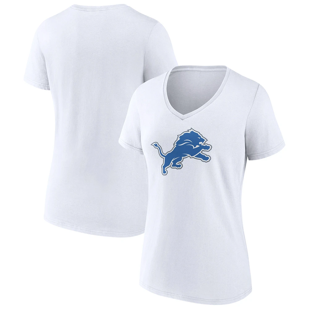 Women's White Detroit Lions Primary Logo V-Neck T-Shirt