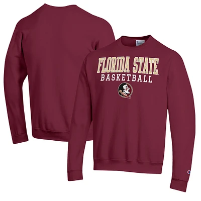 Men's Champion Garnet Florida State Seminoles Basketball Stack Pullover Crewneck Sweatshirt