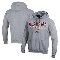 Men's Champion Heather Gray Alabama Crimson Tide Basketball Stack Pullover Hoodie