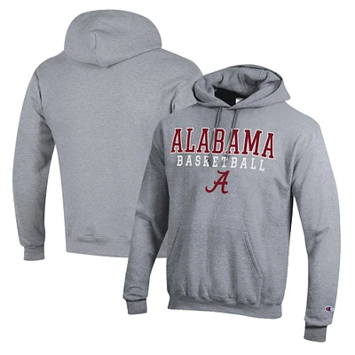 Men's Champion Heather Gray Alabama Crimson Tide Basketball Stack Pullover Hoodie