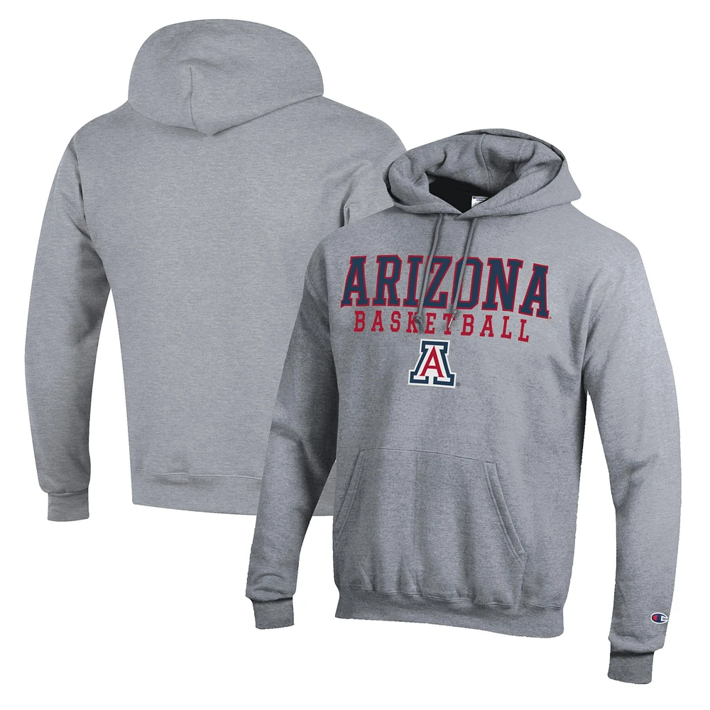 Men's Champion Heather Gray Arizona Wildcats Basketball Stack Pullover Hoodie