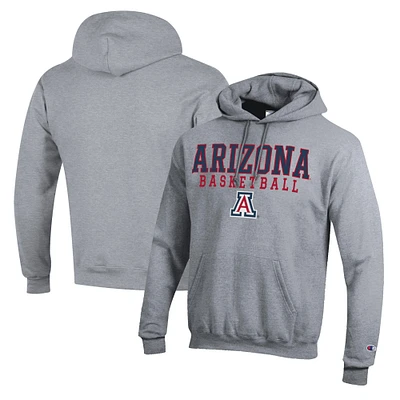 Men's Champion Heather Gray Arizona Wildcats Basketball Stack Pullover Hoodie