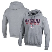 Men's Champion Heather Gray Arizona Wildcats Basketball Stack Pullover Hoodie