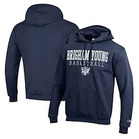 Men's Champion Navy BYU Cougars Basketball Stack Pullover Hoodie