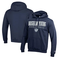 Men's Champion Navy BYU Cougars Basketball Stack Pullover Hoodie