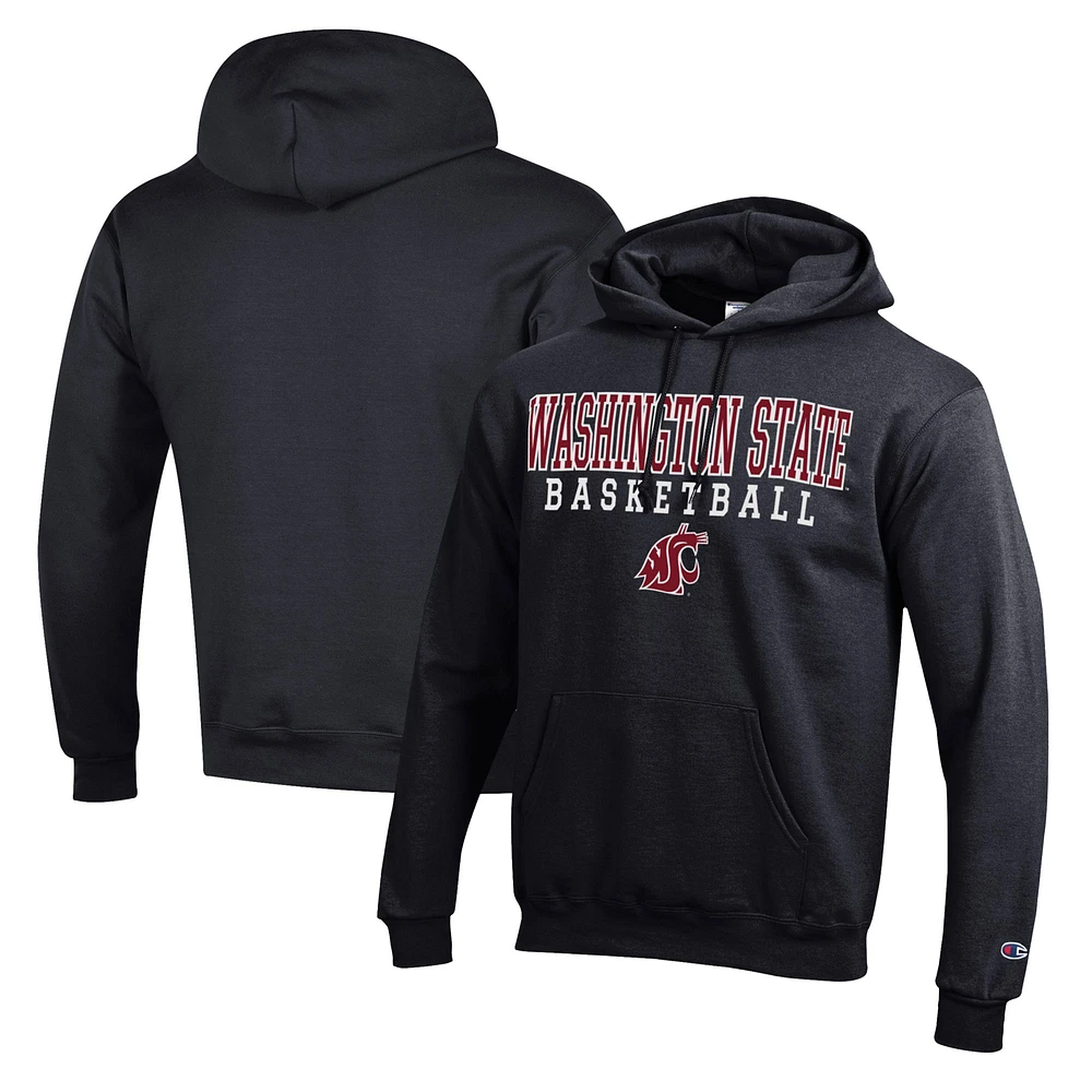Men's Champion Black Washington State Cougars Basketball Stack Pullover Hoodie