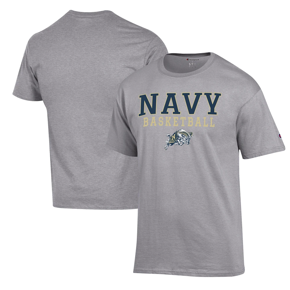 Men's Champion Heather Gray Navy Midshipmen Basketball Stack T-Shirt