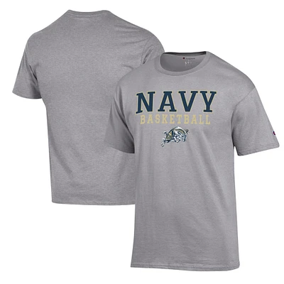 Men's Champion Heather Gray Navy Midshipmen Basketball Stack T-Shirt
