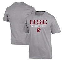 Men's Champion Heather Gray USC Trojans Basketball Stack T-Shirt